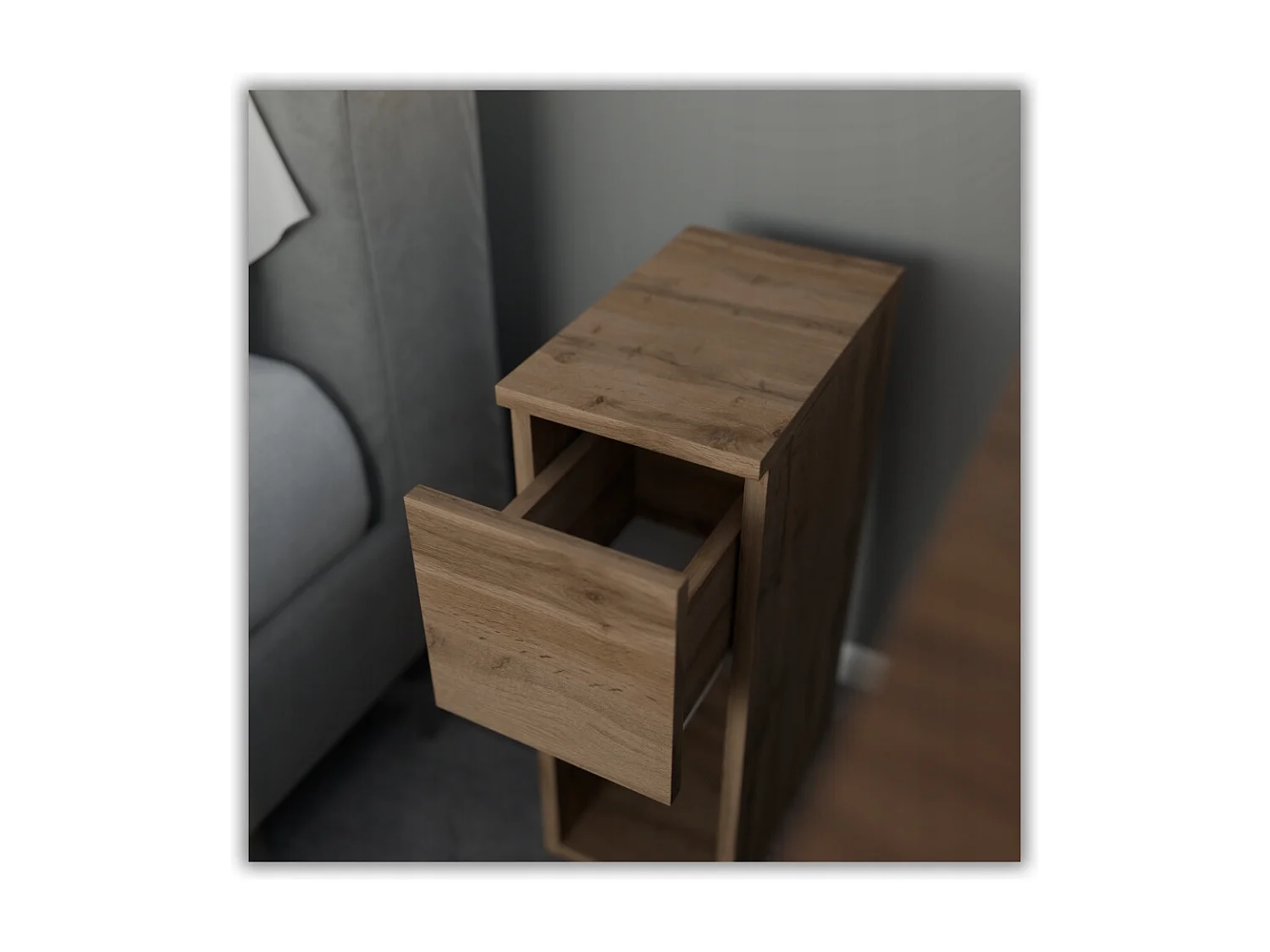 Table de chevet étroite chêne Wotan 20 cm avec tiroir, style loft, table de nuit pour chambre