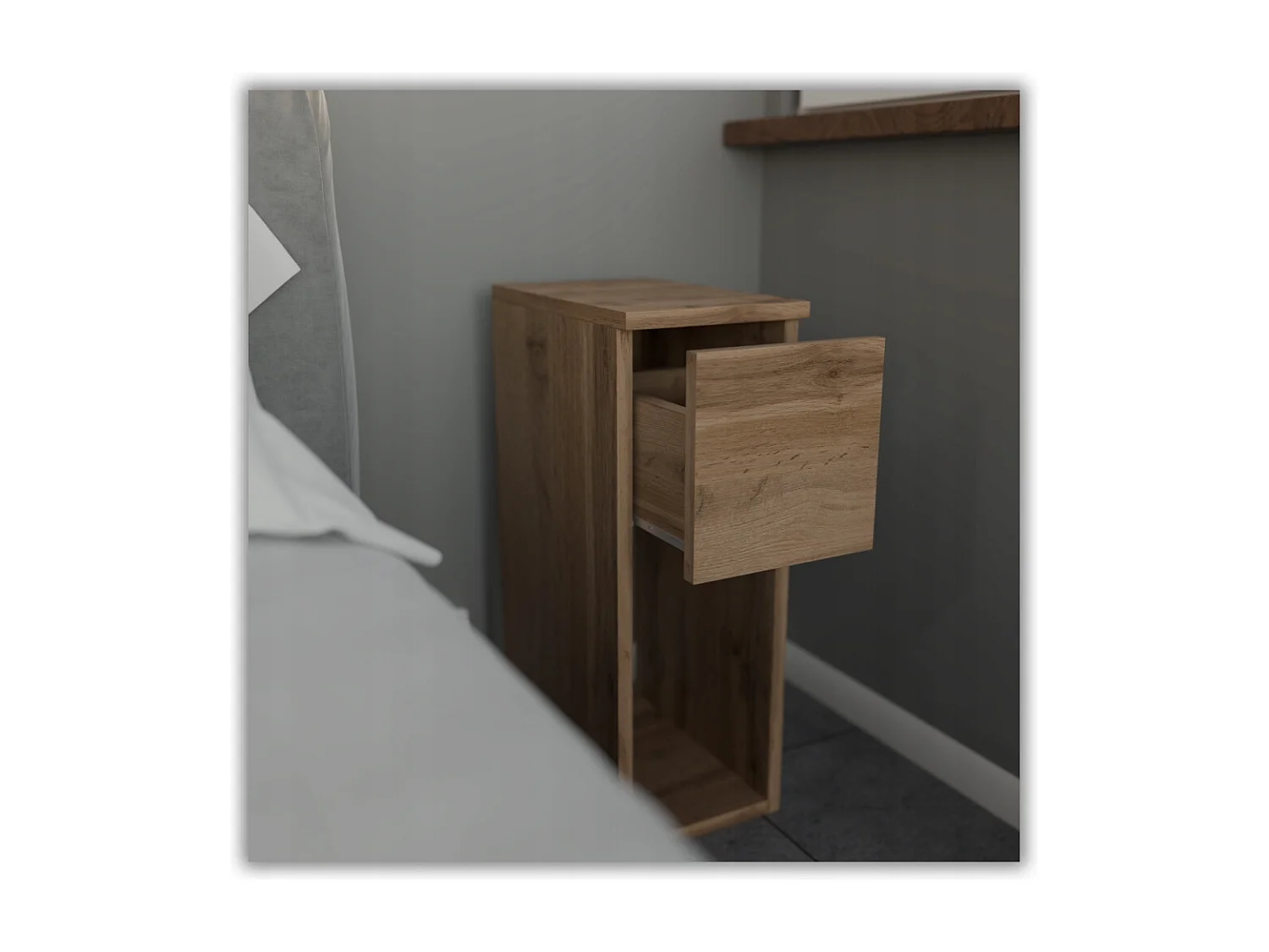 Table de chevet étroite chêne Wotan 20 cm avec tiroir, style loft, table de nuit pour chambre