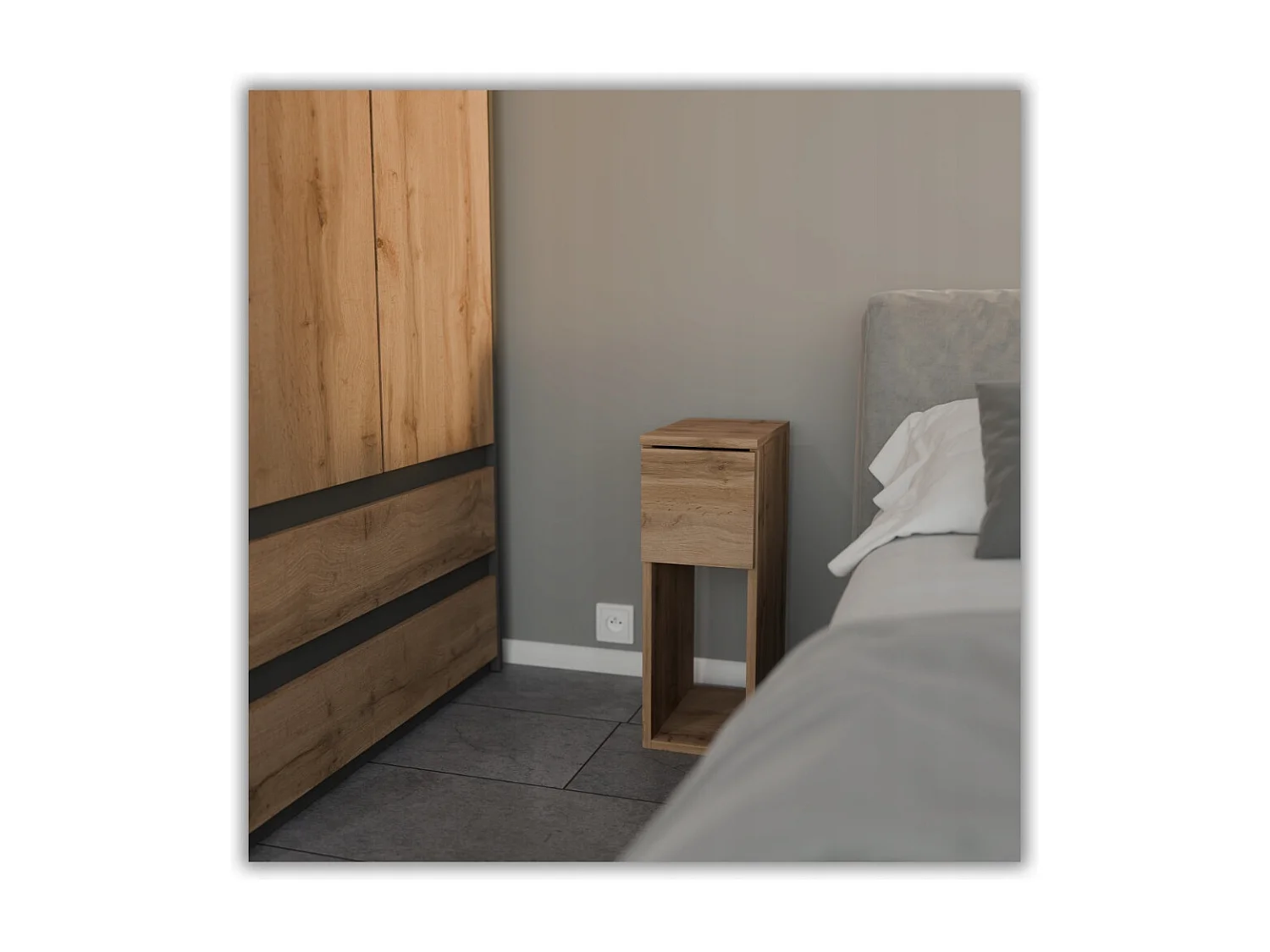 Table de chevet étroite chêne Wotan 20 cm avec tiroir, style loft, table de nuit pour chambre