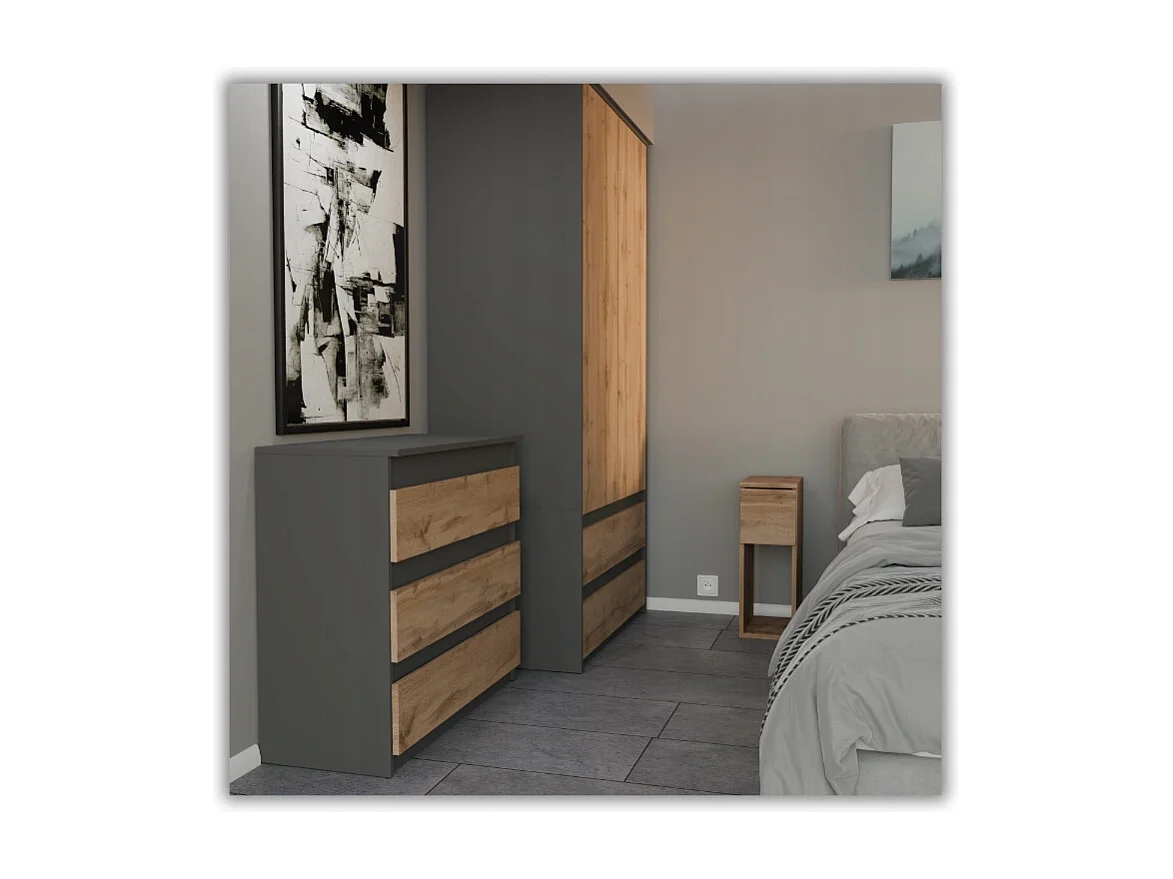 Table de chevet étroite chêne Wotan 20 cm avec tiroir, style loft, table de nuit pour chambre