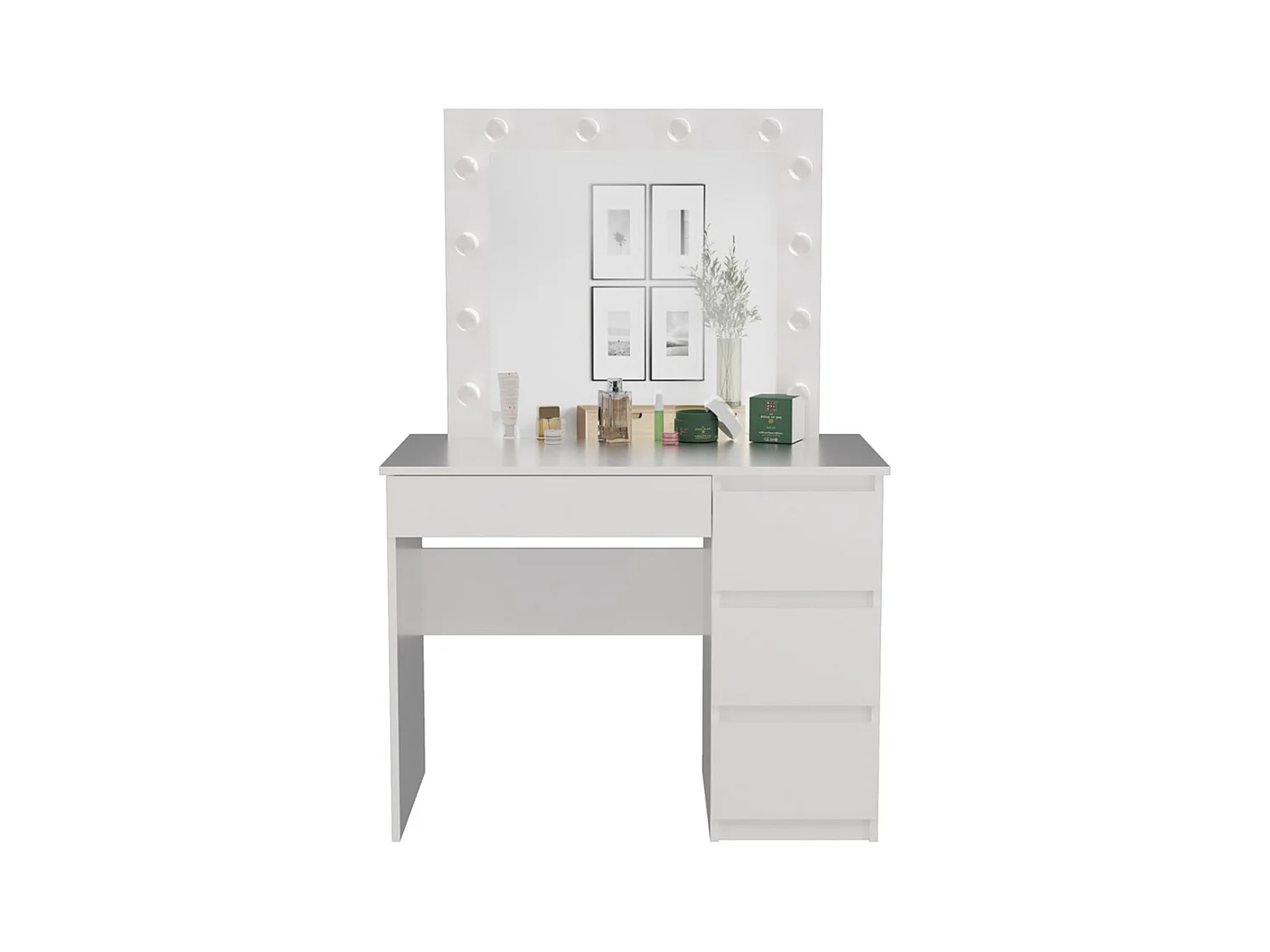 Toeletta da trucco moderna con LED e cassetti a destra bianca TOT2