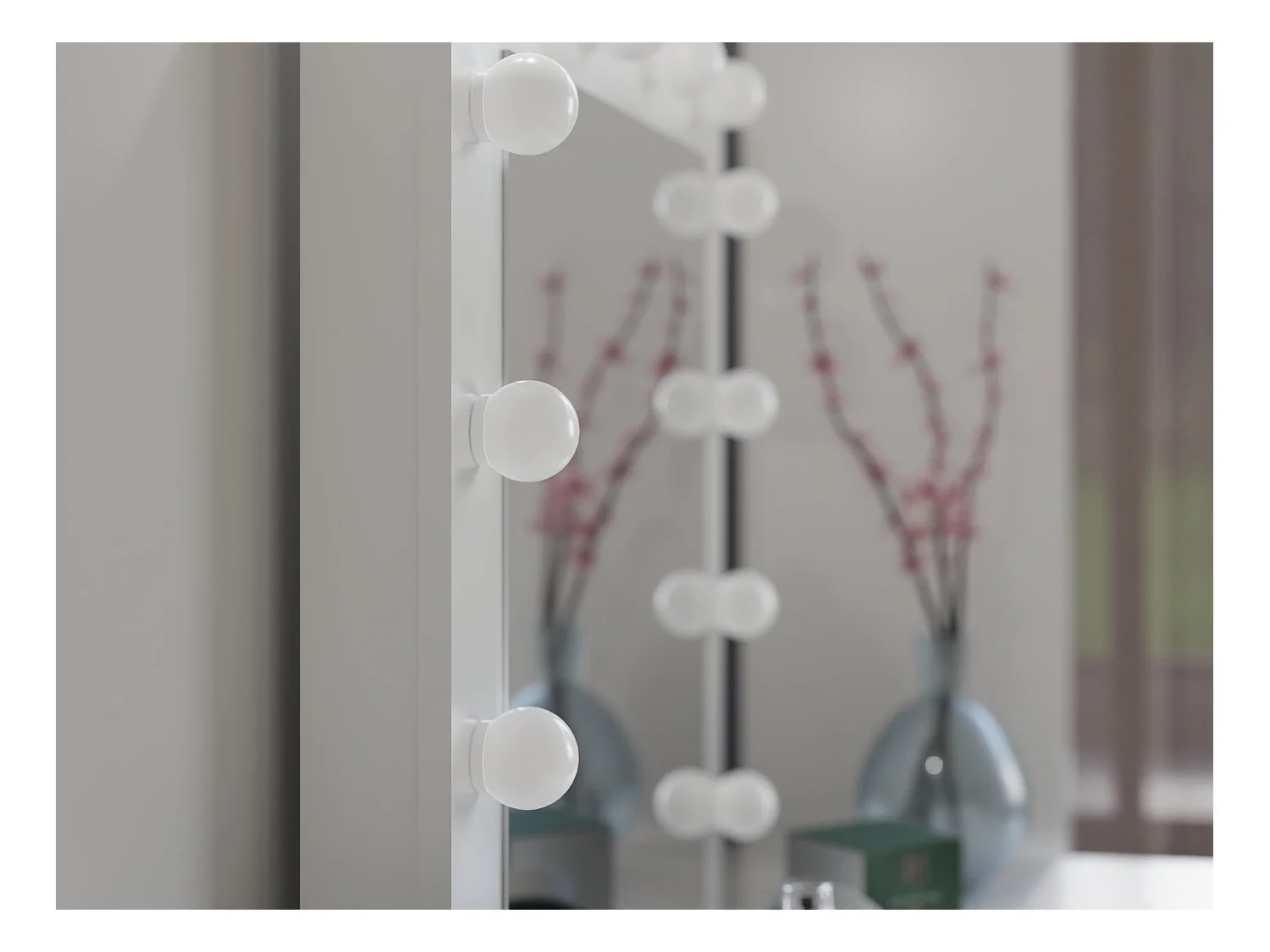 Toeletta da trucco moderna con LED e cassetti a destra bianca TOT2