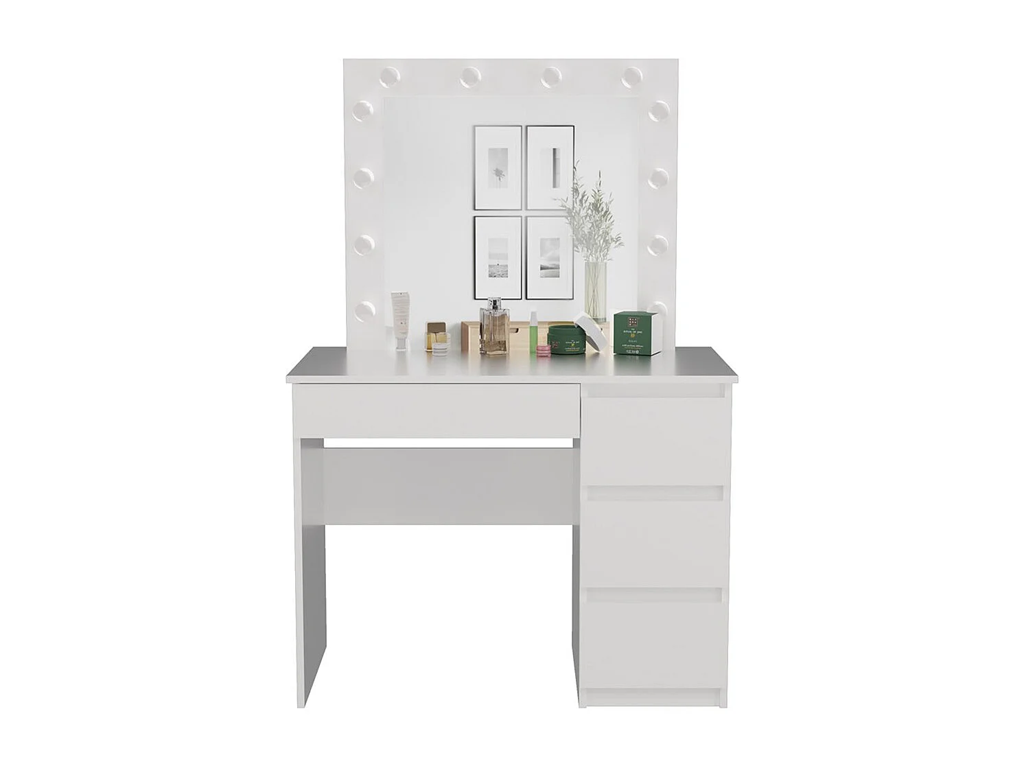 Toeletta da trucco moderna con LED e cassetti a destra bianca TOT2