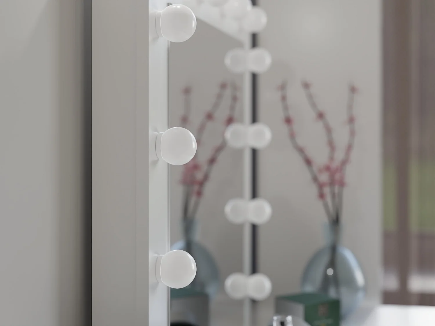 Toeletta da trucco moderna con LED e cassetti a destra bianca TOT2