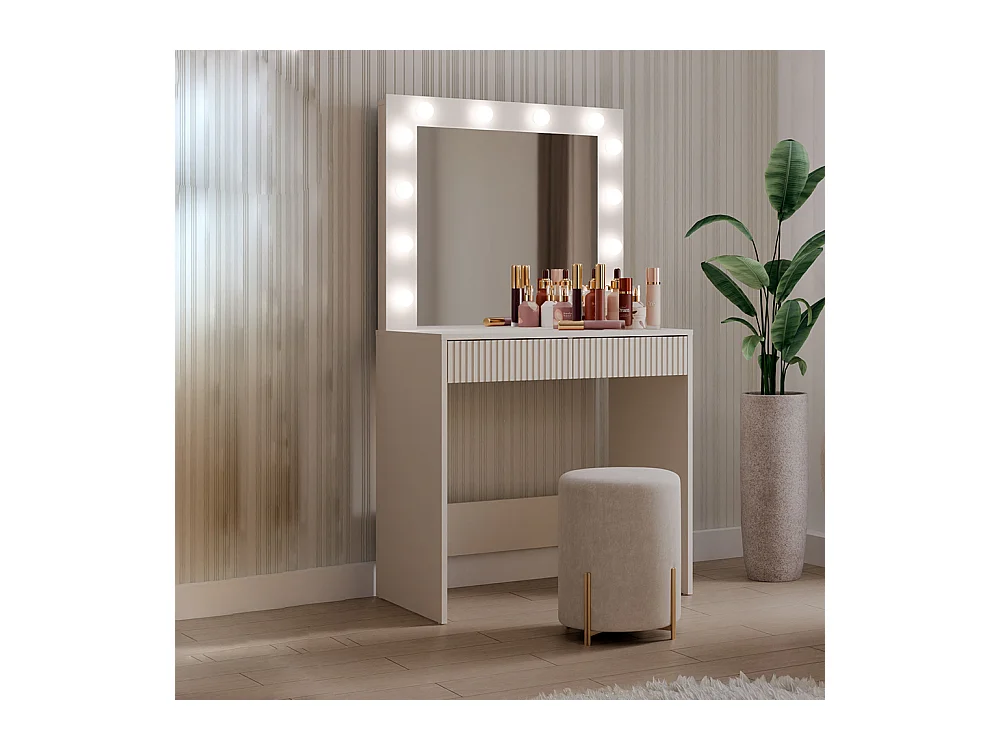 Toeletta da trucco moderna 81x80x50 cm con LED beige cashmere TOT1