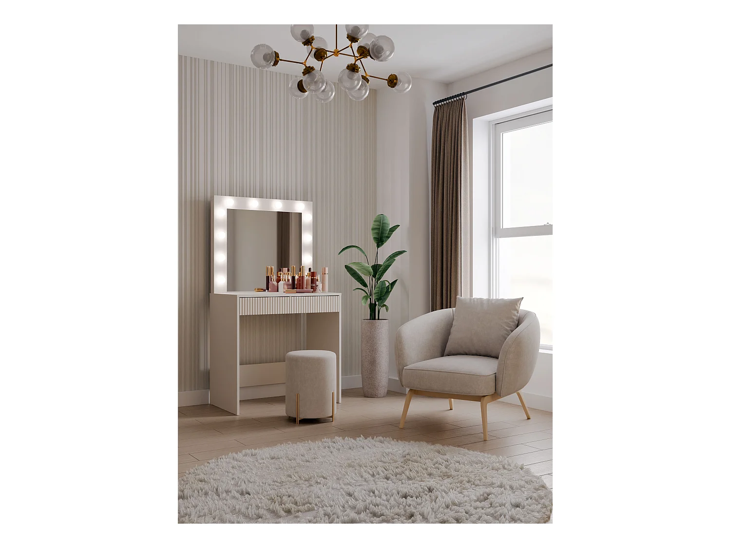 Toeletta da trucco moderna 81x80x50 cm con LED beige cashmere TOT1