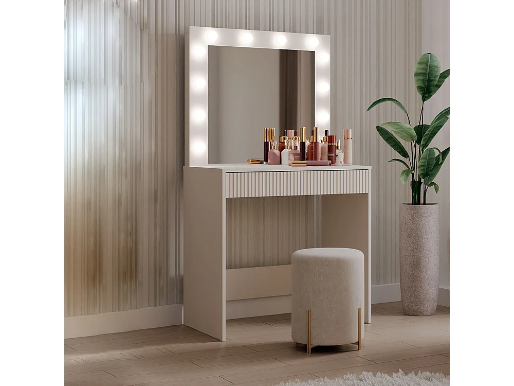 Toeletta da trucco moderna 81x80x50 cm con LED beige cashmere TOT1