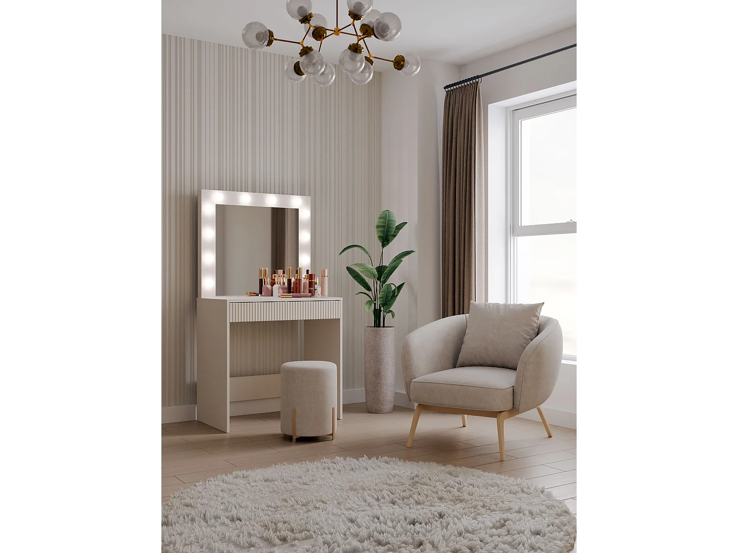 Toeletta da trucco moderna 81x80x50 cm con LED beige cashmere TOT1