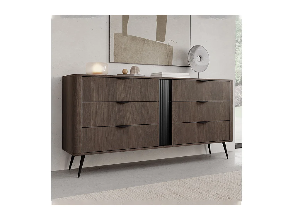 Cassettiera moderna 163x81 cm con 6 cassetti quercia scuro CLK13