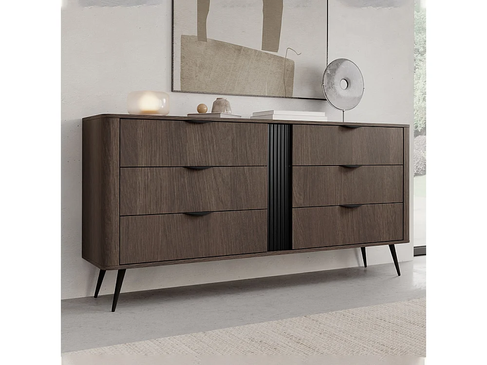 Cassettiera moderna 163x81 cm con 6 cassetti quercia scuro CLK13