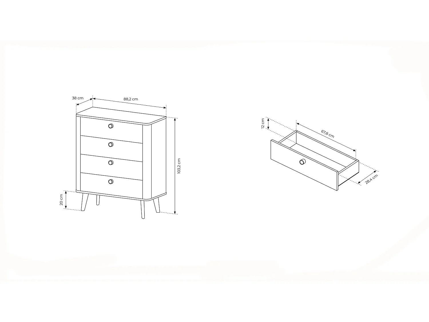 Cassettiera piccola 88x103 cm con 4 cassetti in rovere chiaro CLK14