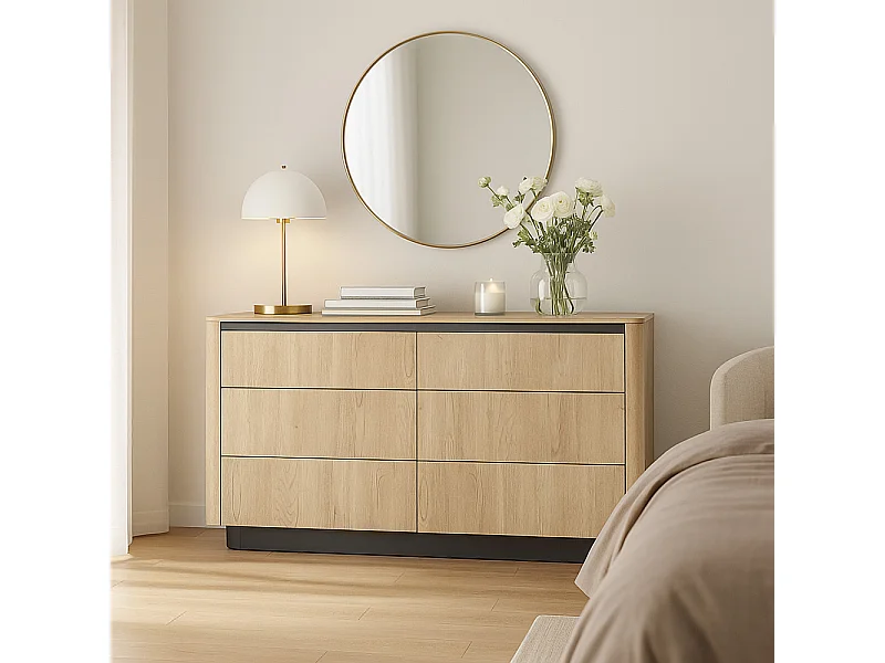 Cassettiera moderna con 6 cassetti in rovere e nero CLK12