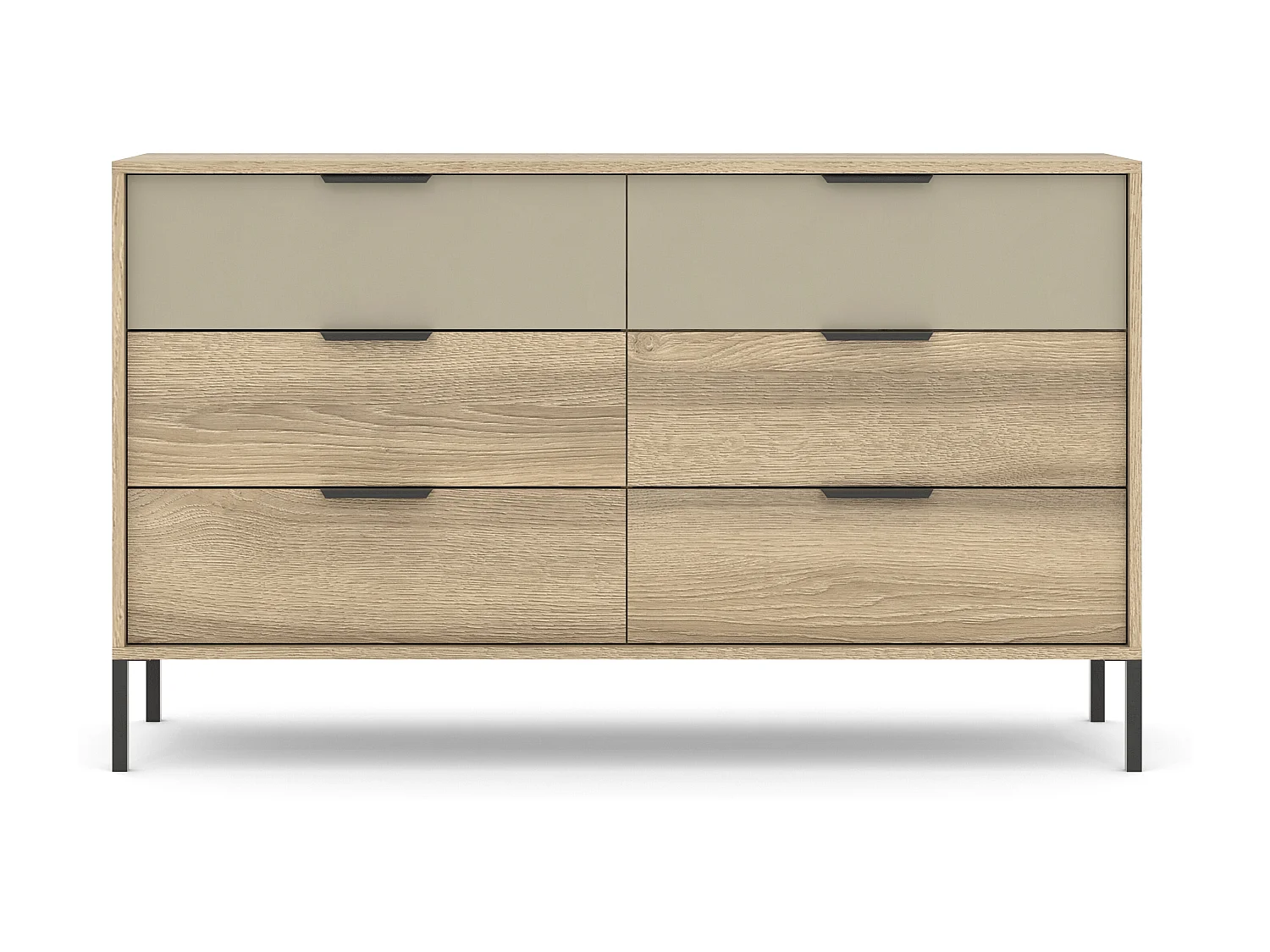 Cassettiera moderna con 6 cassetti e maniglie in metallo in rovere e grigio pietra CLK11