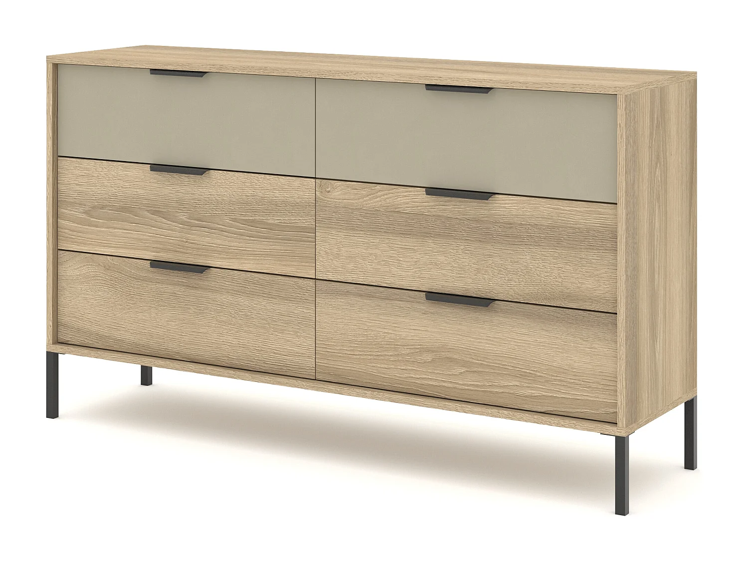 Cassettiera moderna con 6 cassetti e maniglie in metallo in rovere e grigio pietra CLK11