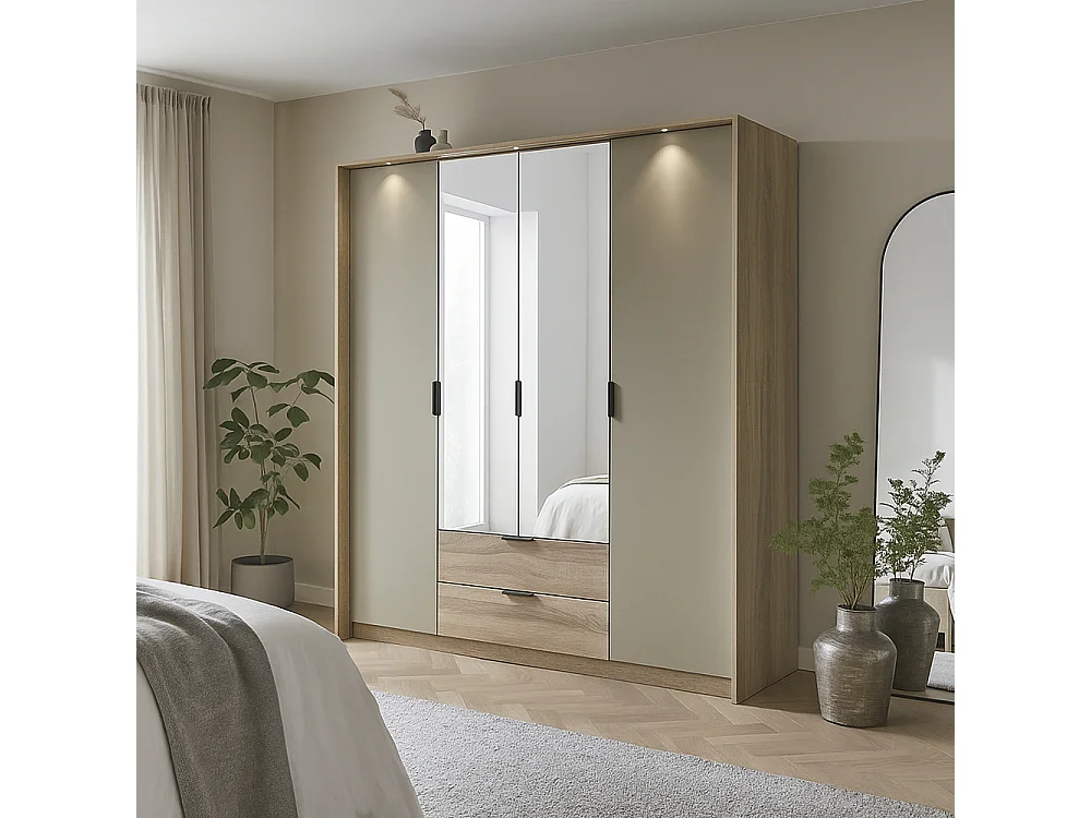 Armadio a 4 ante con chiusura ammortizzata rovere e grigio pietra ALK14