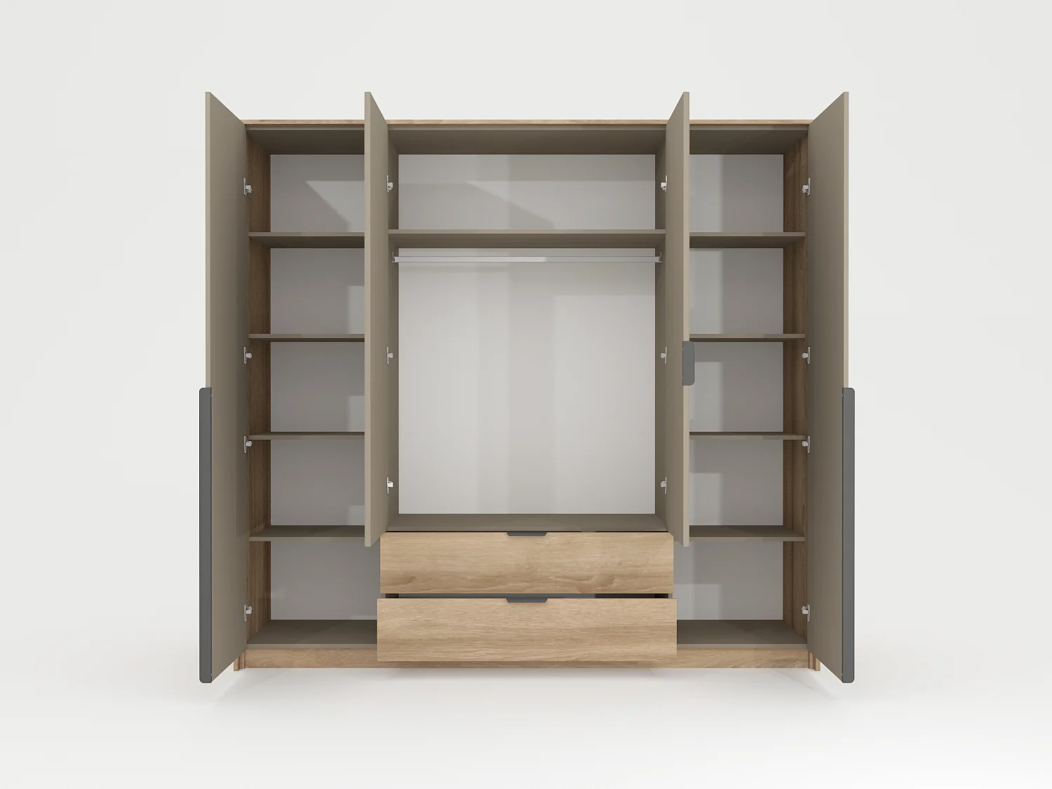 Armadio a 4 ante con chiusura ammortizzata rovere e grigio pietra ALK14