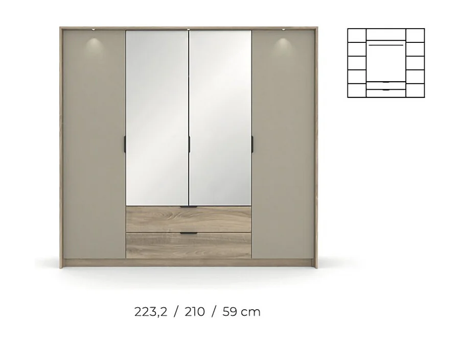 Armadio a 4 ante con chiusura ammortizzata rovere e grigio pietra ALK14