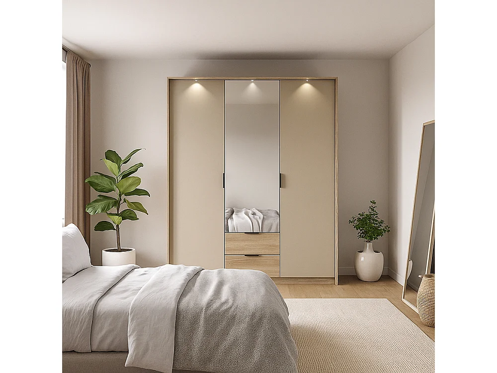 Armadio moderno a 3 ante soft-close in rovere e grigio pietra ALK15