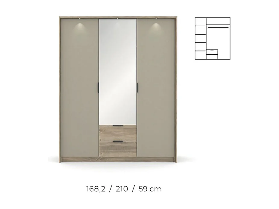 Armadio moderno a 3 ante soft-close in rovere e grigio pietra ALK15