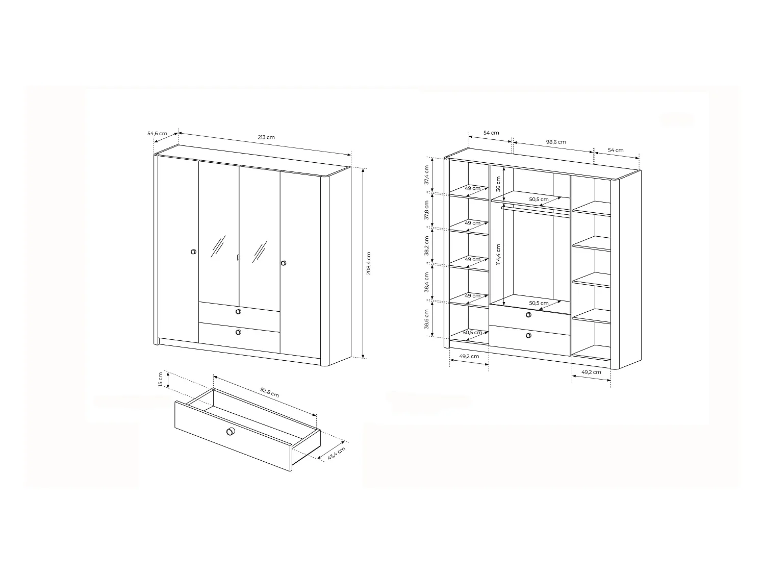 Armadio moderno 213x208,4 cm a 4 ante battenti in ALK16