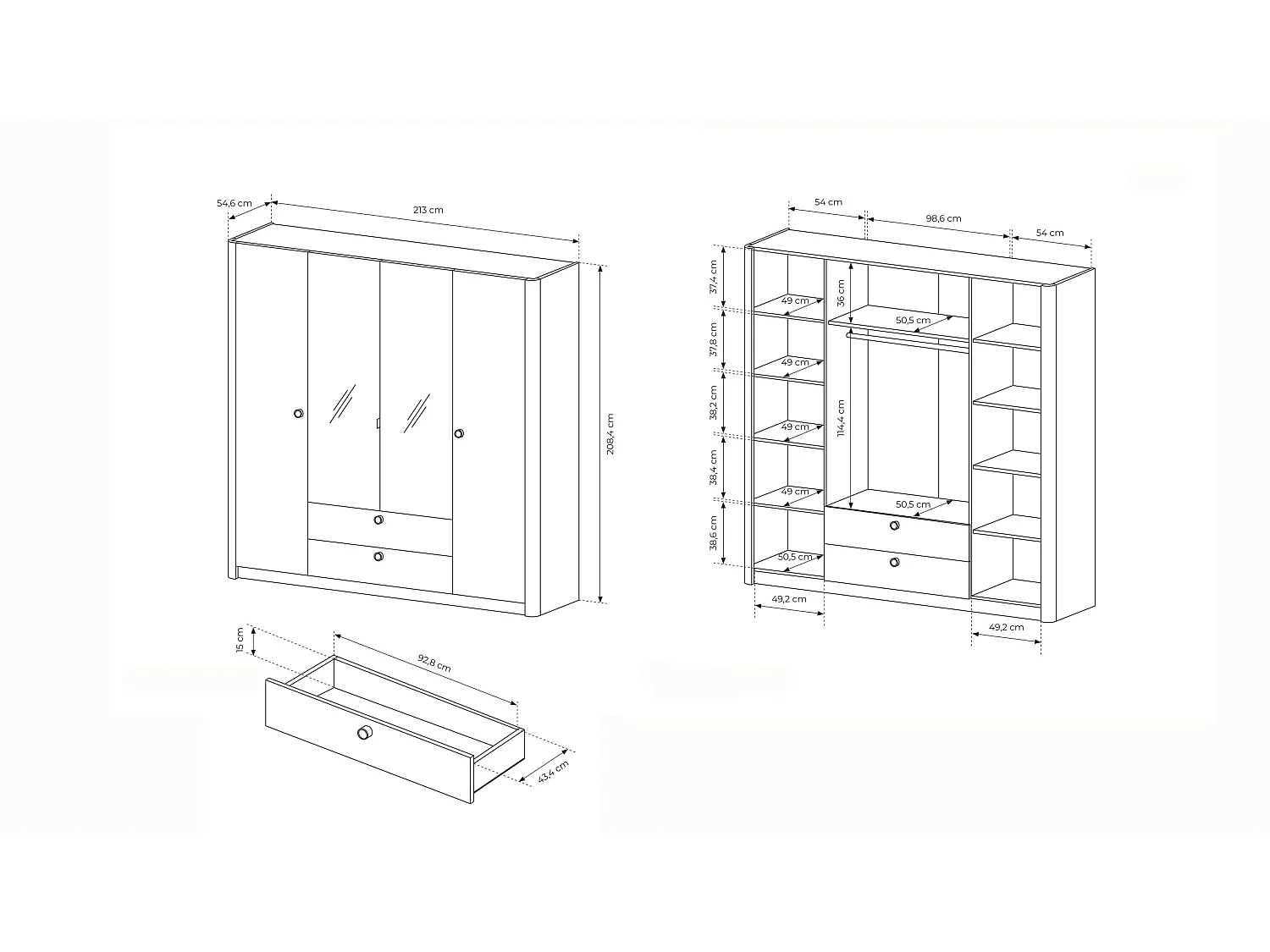 Armadio moderno 213x208,4 cm a 4 ante battenti in ALK16