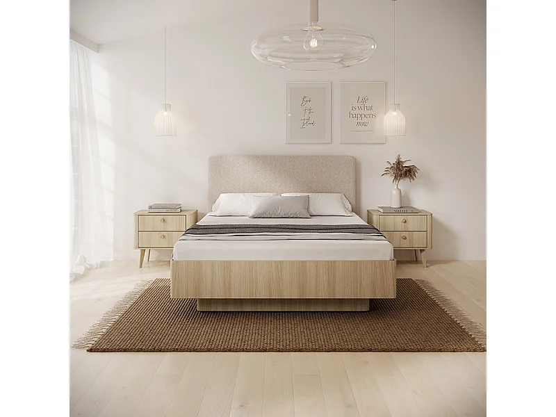 Letto matrimoniale contenitore 160x200 cm con testiera imbottita rovere chiaro LLK15