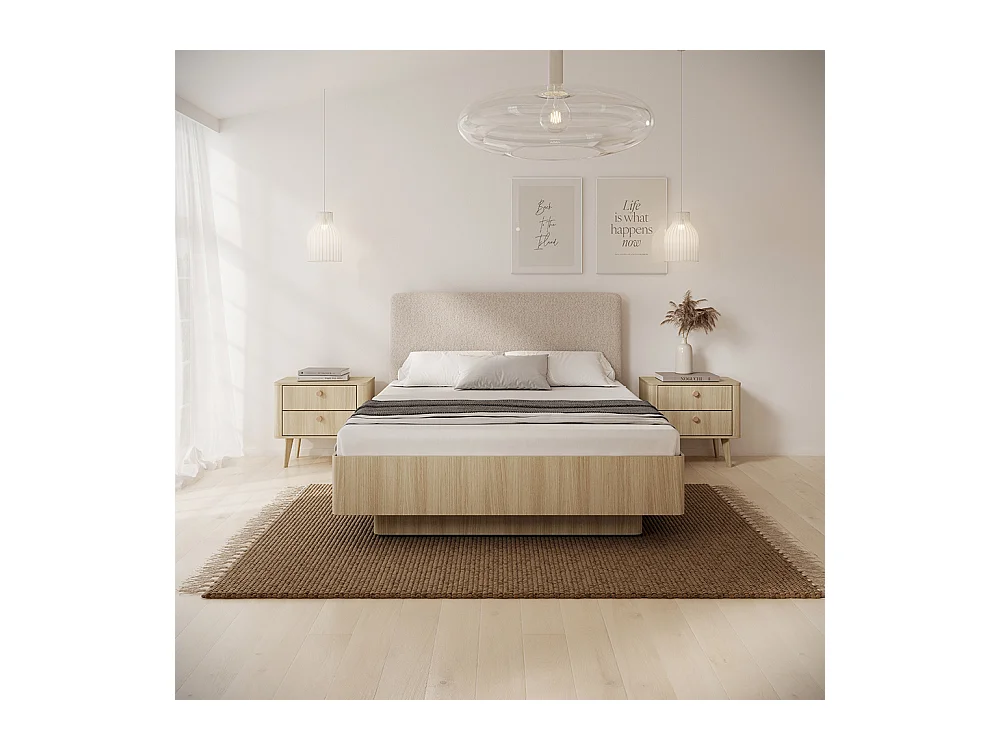 Letto matrimoniale contenitore 160x200 cm con testiera imbottita rovere chiaro LLK15