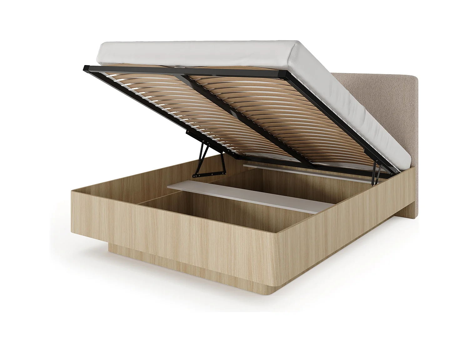 Letto matrimoniale contenitore 160x200 cm con testiera imbottita rovere chiaro LLK15