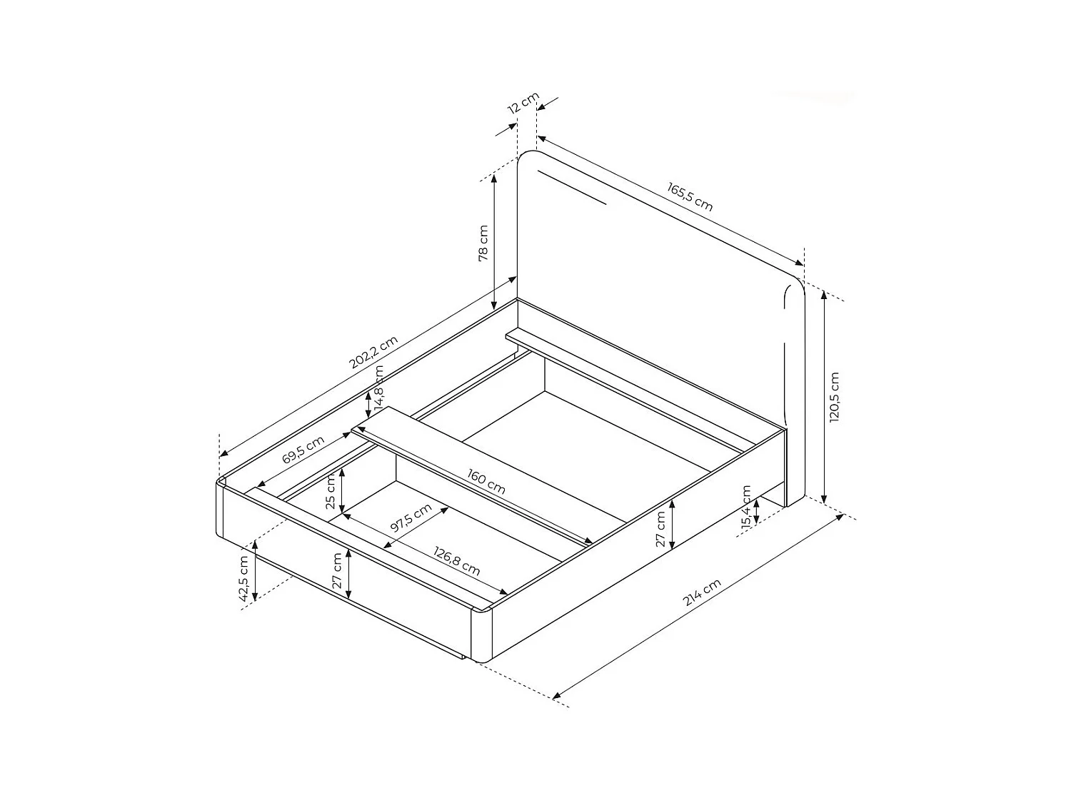 Letto matrimoniale contenitore 160x200 cm con testiera imbottita rovere chiaro LLK15