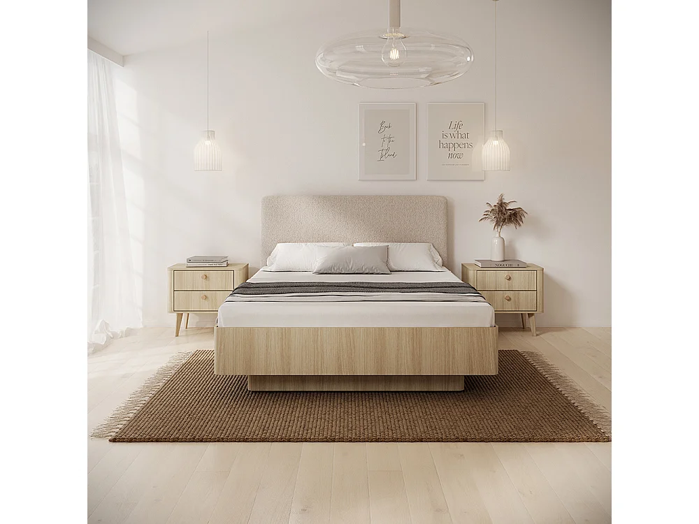 Letto matrimoniale contenitore 160x200 cm con testiera imbottita rovere chiaro LLK15