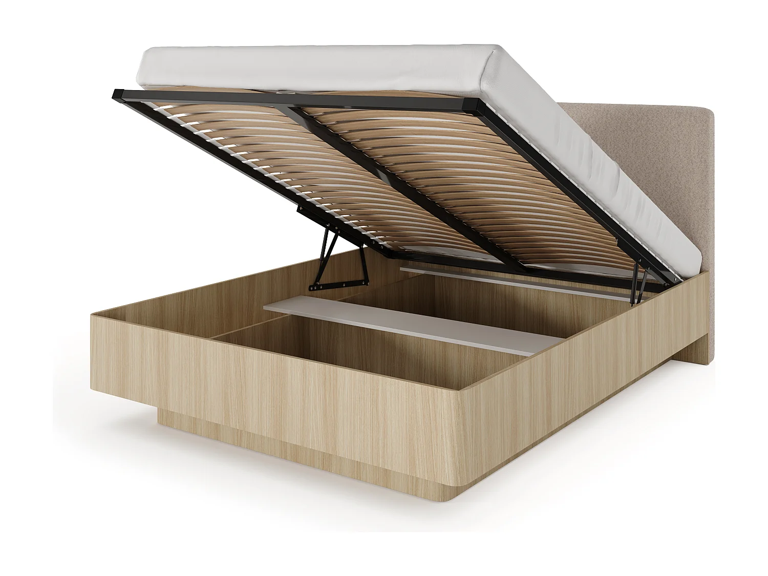 Camera da letto completa con letto contenitore 160x200 cm, cassettiera e armadio in rovere chiaro CDLLK12