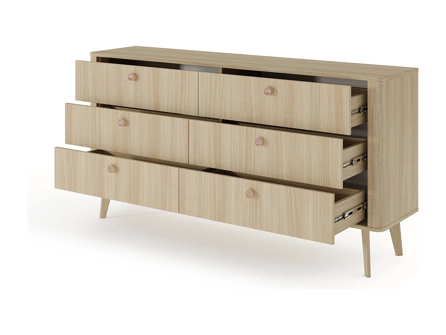 Camera da letto completa con letto contenitore 160x200 cm, cassettiera e armadio in rovere chiaro CDLLK12