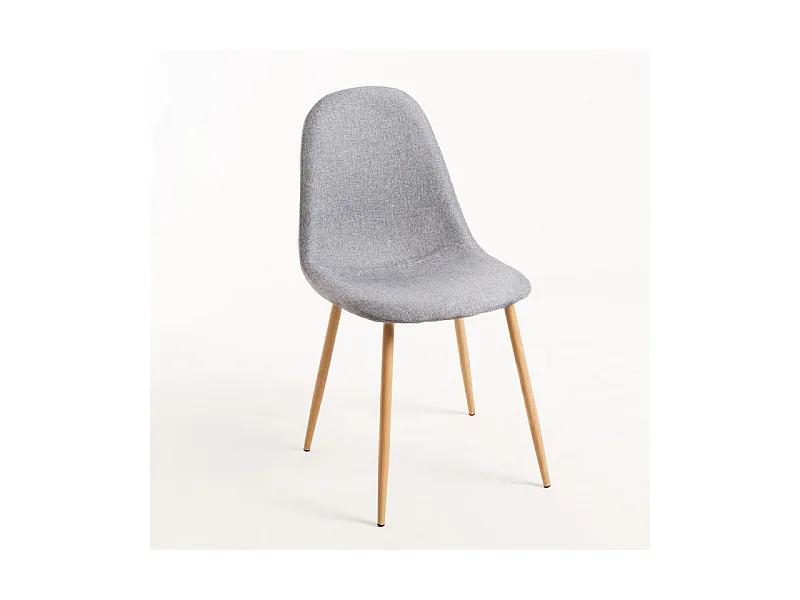 Silla Kuza de tela gris claro con patas de metal efecto madera natural - Lote de 2