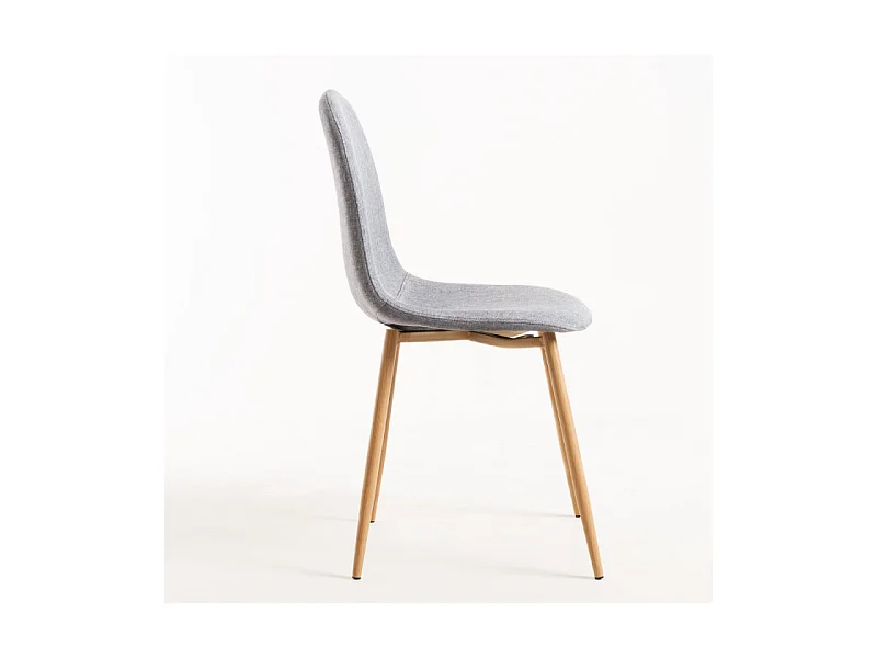 Silla Kuza de tela gris claro con patas de metal efecto madera natural - Lote de 2