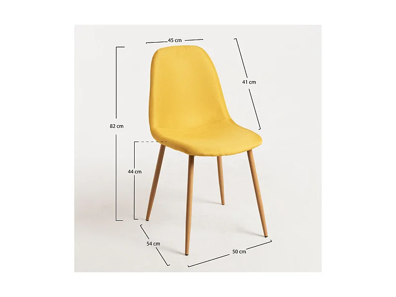 Silla Kuza de tela gris claro con patas de metal efecto madera natural - Lote de 2