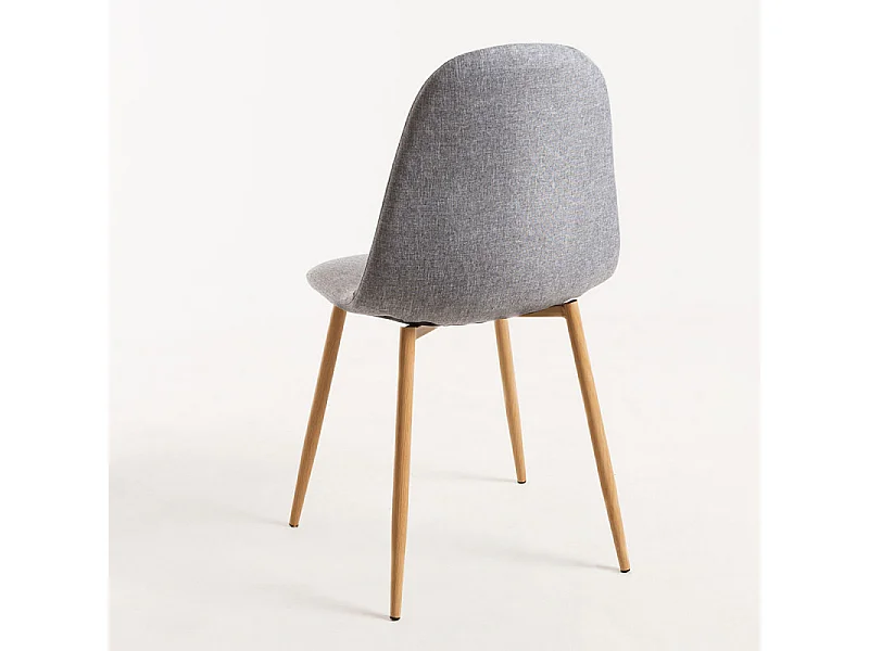 Silla Kuza de tela gris claro con patas de metal efecto madera natural - Lote de 2