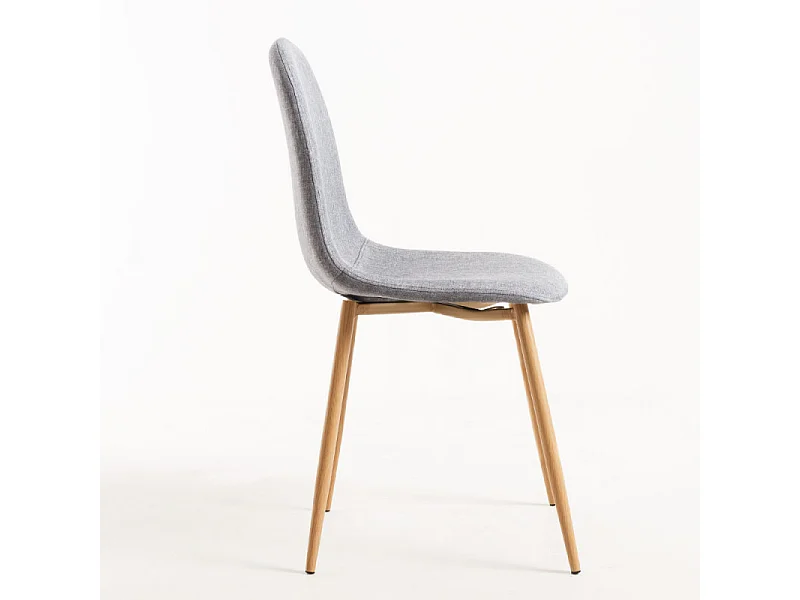 Silla Kuza de tela gris claro con patas de metal efecto madera natural - Lote de 2
