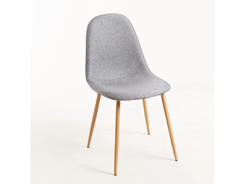 Silla Kuza de tela gris claro con patas de metal efecto madera natural - Lote de 2