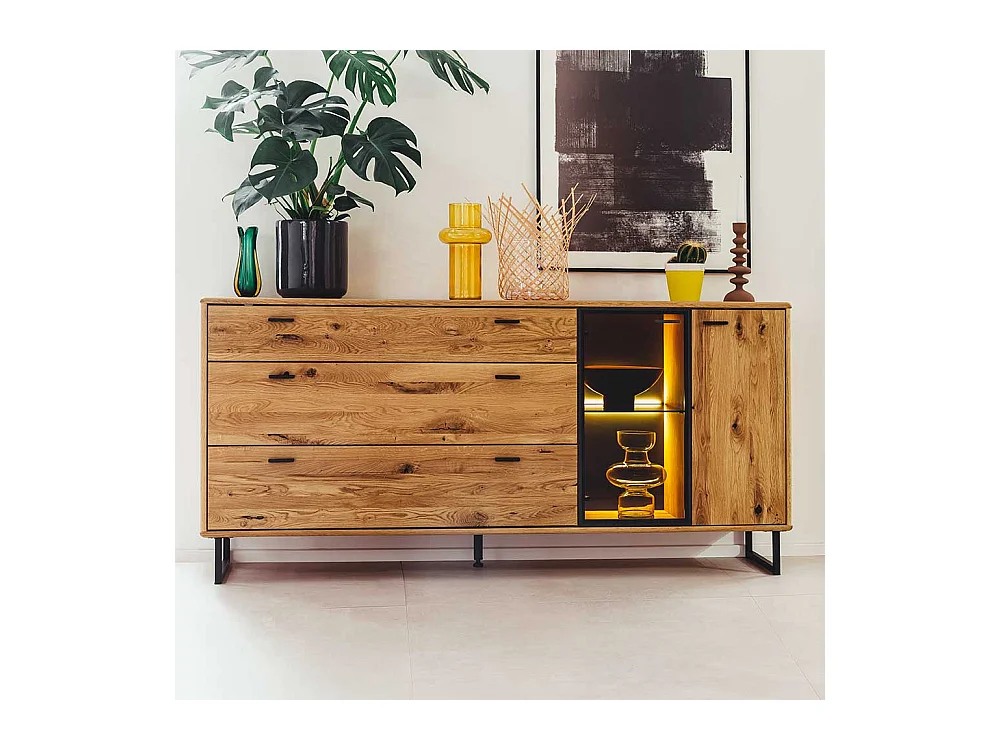 Hochwertiges Sideboard in Wildeichefarben und Anthrazit Glastür