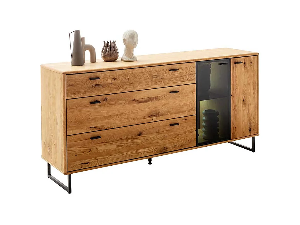 Hochwertiges Sideboard in Wildeichefarben und Anthrazit Glastür