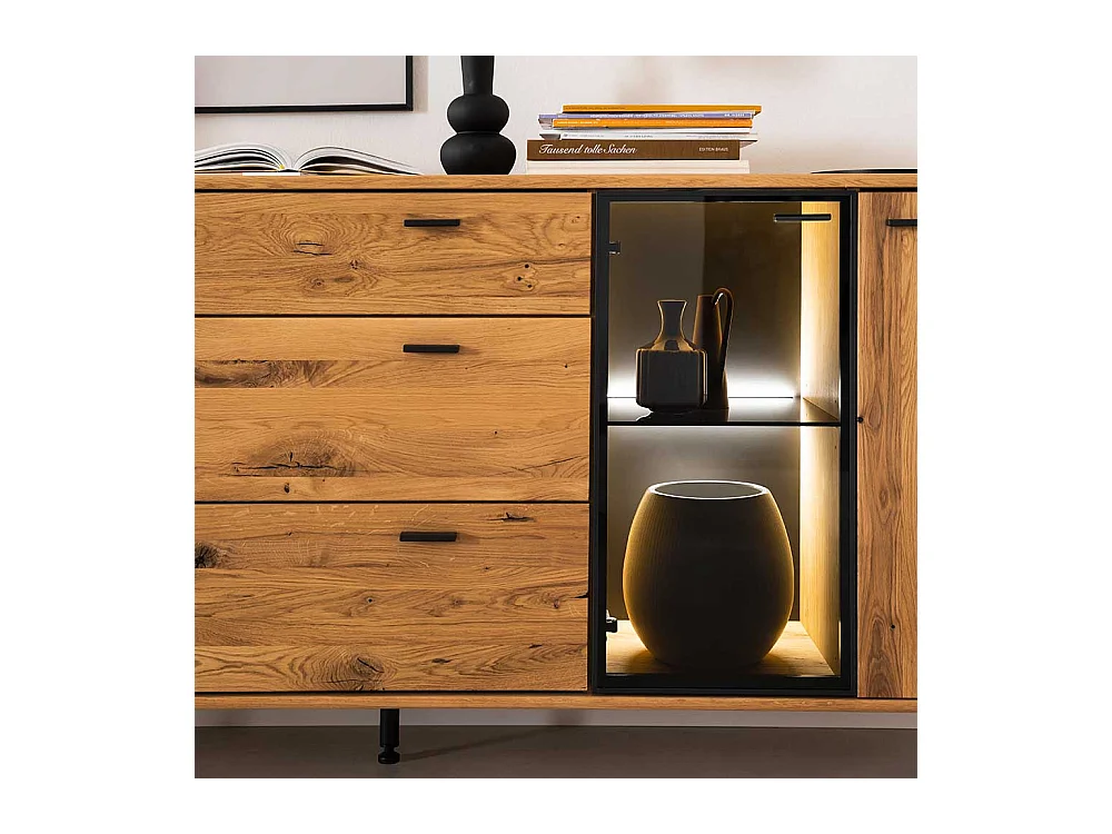 Hochwertiges Sideboard in Wildeichefarben und Anthrazit Glastür