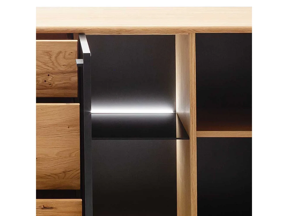 Hochwertiges Sideboard in Wildeichefarben und Anthrazit Glastür