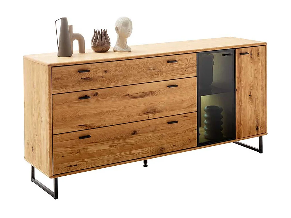 Hochwertiges Sideboard in Wildeichefarben und Anthrazit Glastür