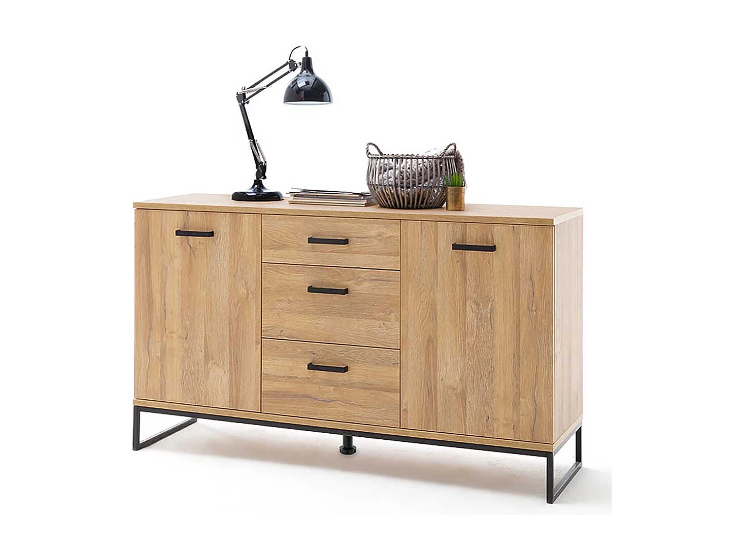 Wohnzimmerkommode in Wildeichefarben und Schwarz modern