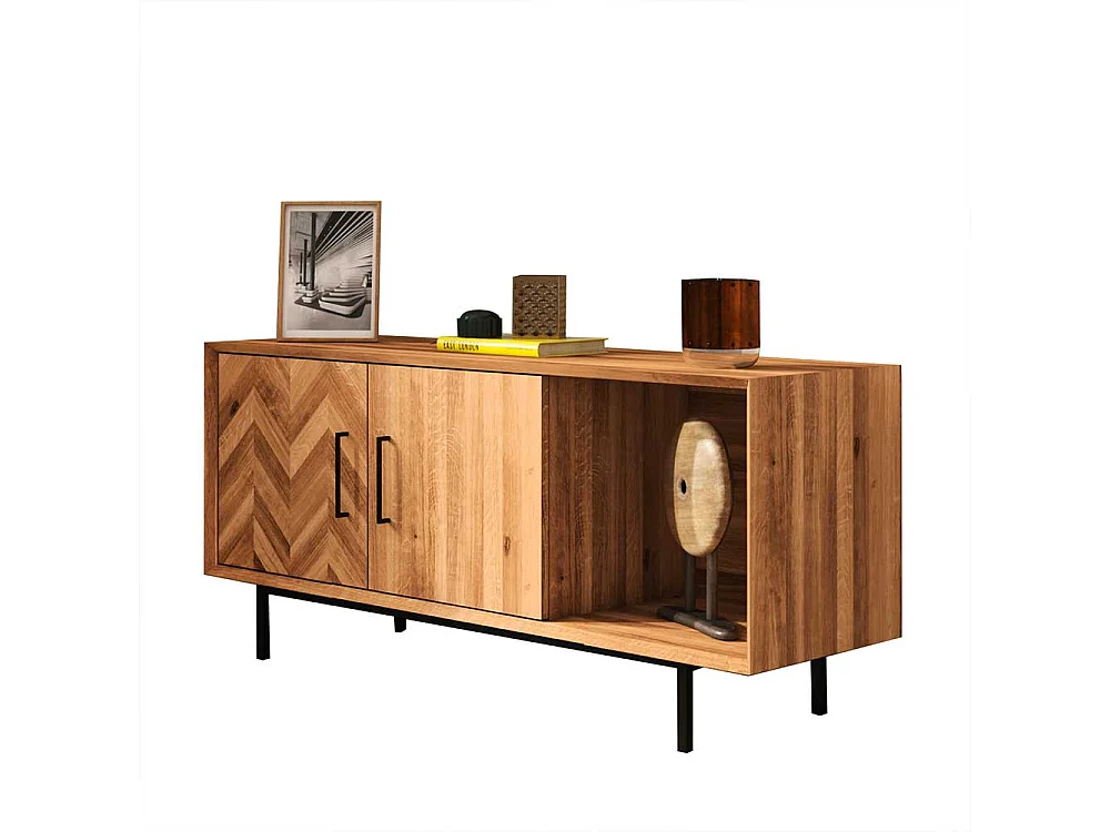 Wohnzimmerkommode massiv aus Wildeiche und Metall Drehtüren