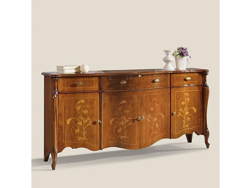 Barockes Sideboard in Nussbaumfarben floralen Intarsien