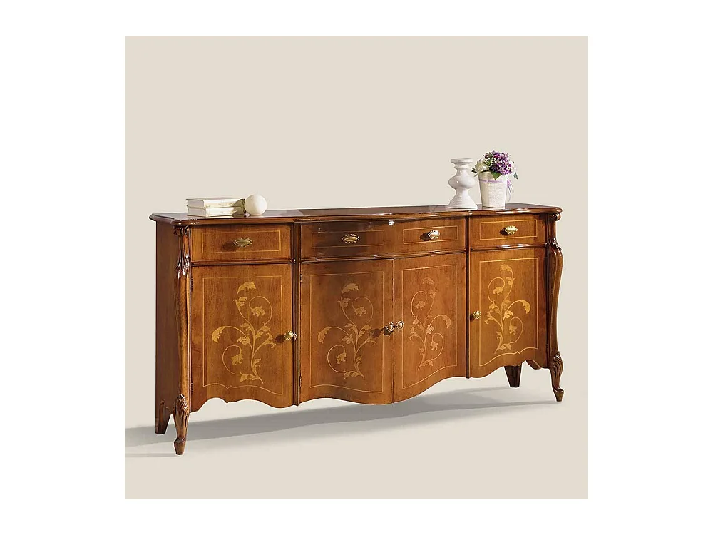 Barockes Sideboard in Nussbaumfarben floralen Intarsien