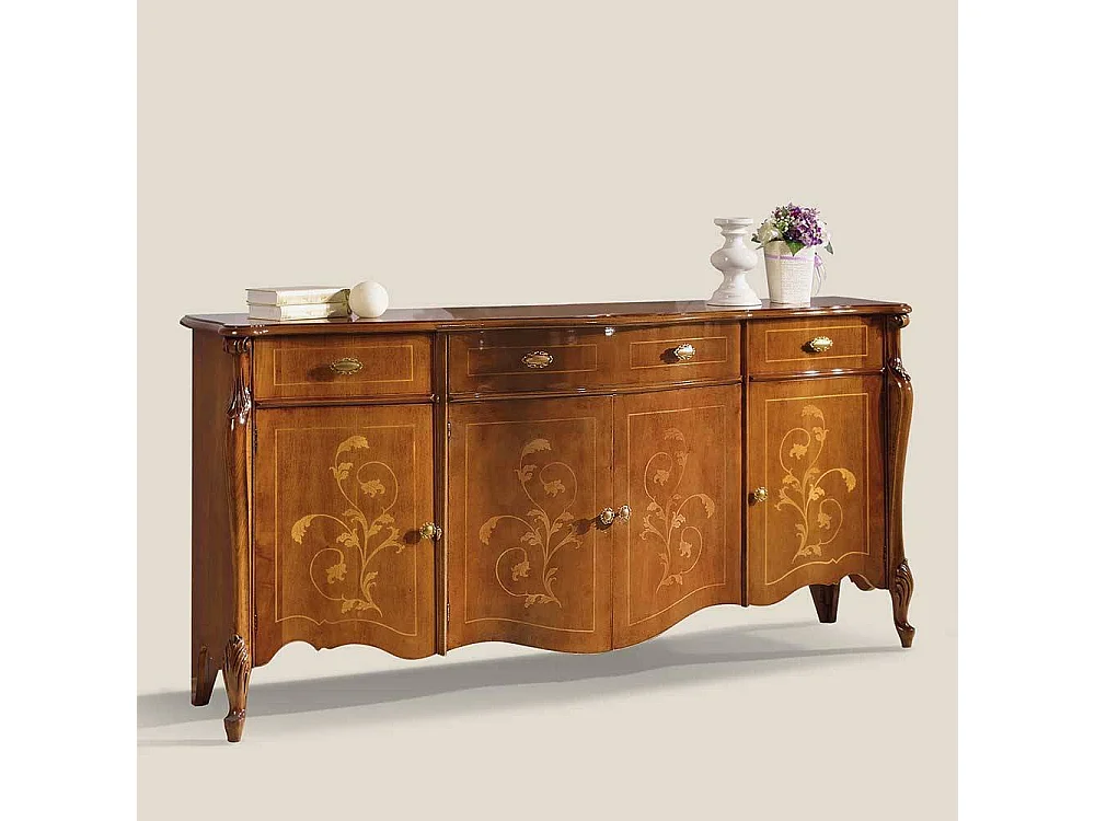 Barockes Sideboard in Nussbaumfarben floralen Intarsien