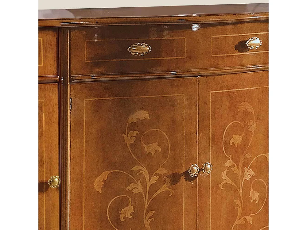 Barockes Sideboard in Nussbaumfarben floralen Intarsien