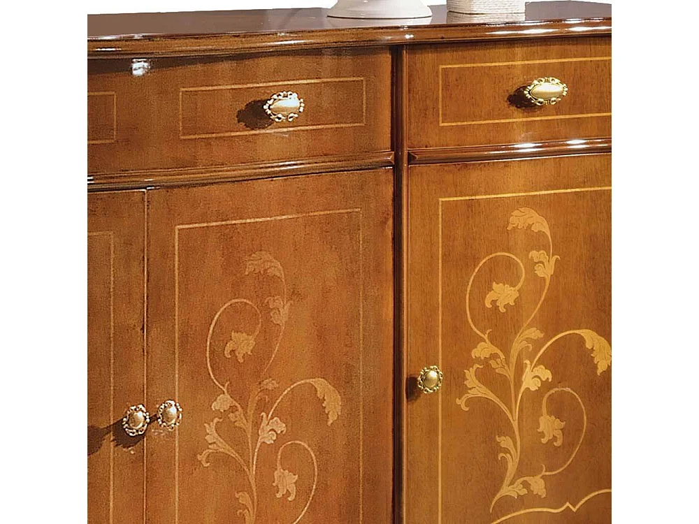 Barockes Sideboard in Nussbaumfarben floralen Intarsien